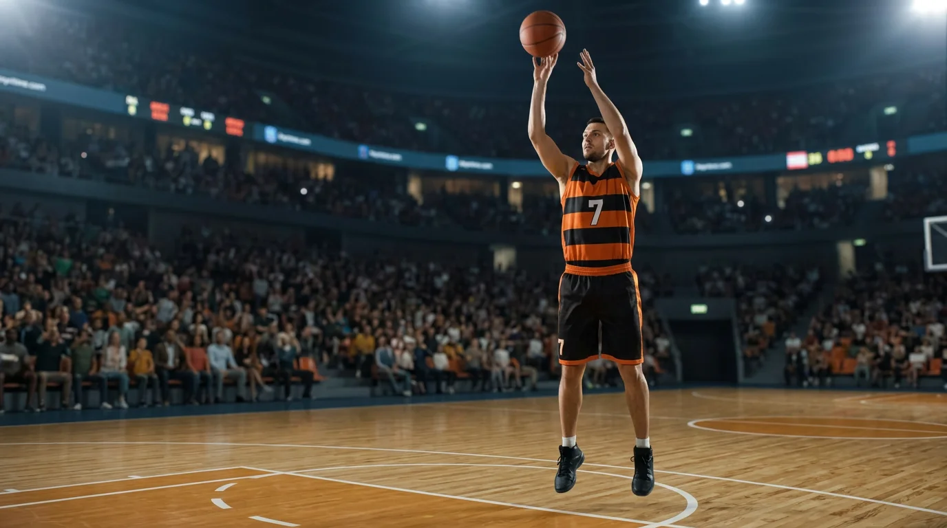Basketball player shooting jump shot illustrating point spread betting concept